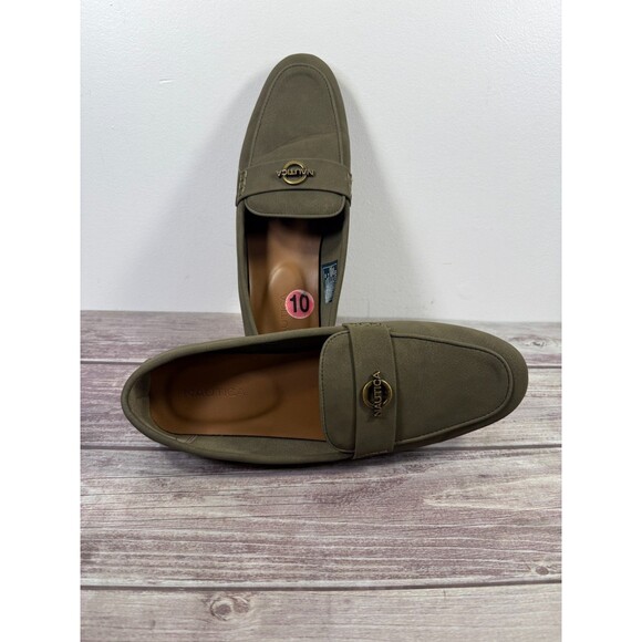 Nautica Nottaway Loafer Flat Slip On Shoes Olive Faux Leather Women’s Sz 10 - Picture 1 of 12